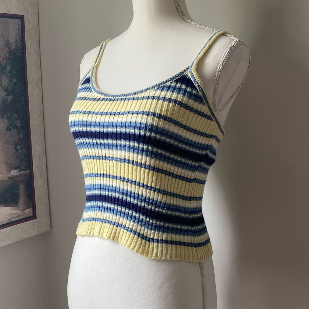 Retro Knit Cropped Tank Top w/ Stripes